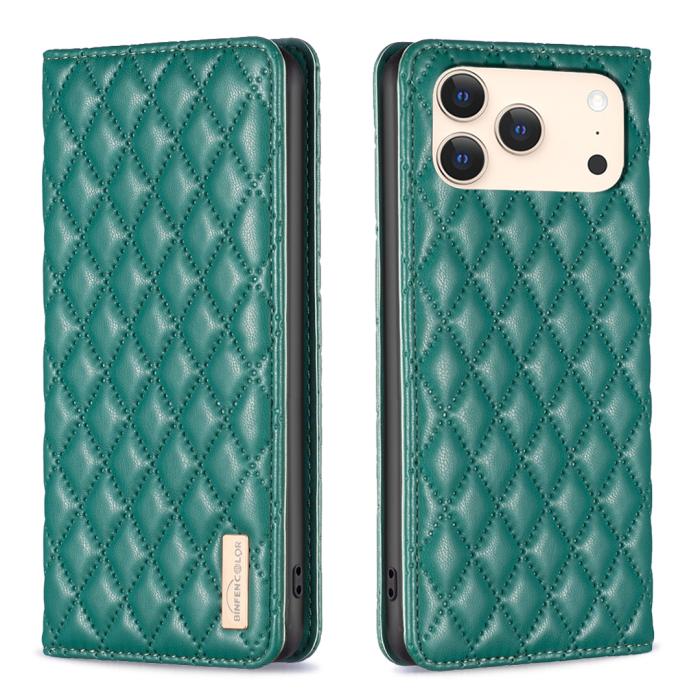 Bild 1, BINFEN iPhone 17 Pro Fodral Flip Diamond Läder Grön