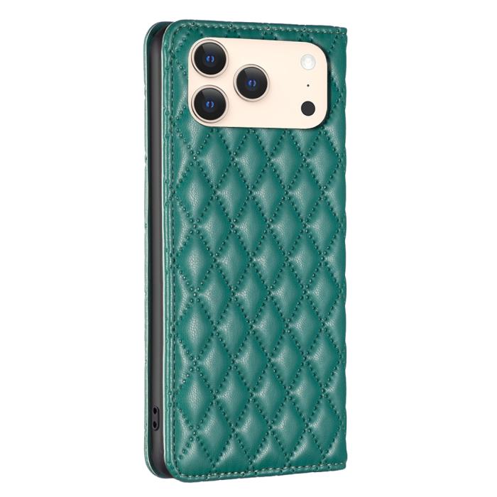 Bild 3, BINFEN iPhone 17 Pro Fodral Flip Diamond Läder Grön