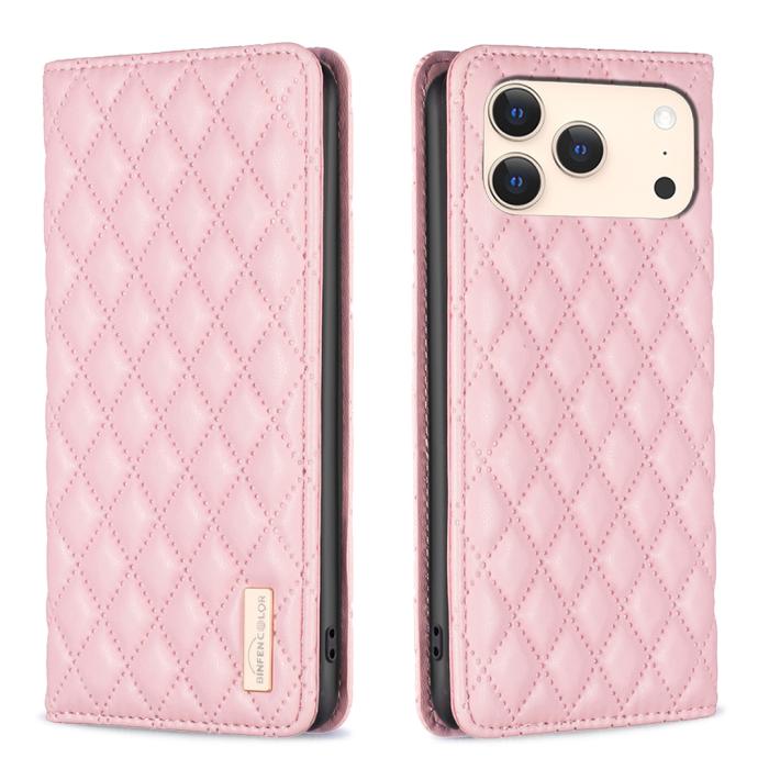 Bild 1, BINFEN iPhone 17 Pro Fodral Flip Diamond Läder Rosa
