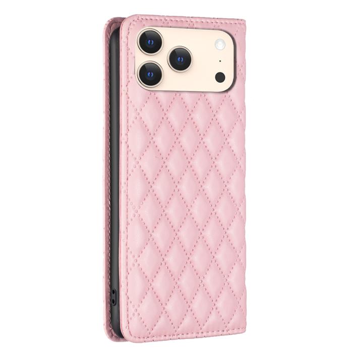 Bild 3, BINFEN iPhone 17 Pro Fodral Flip Diamond Läder Rosa