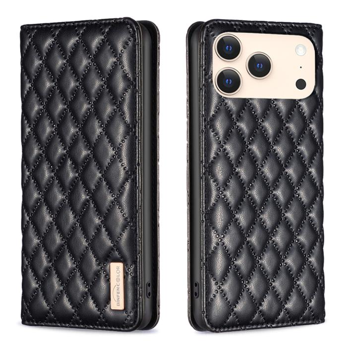 Bild 1, BINFEN iPhone 17 Pro Fodral Flip Diamond Läder Svart