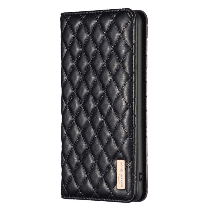 Bild 2, BINFEN iPhone 17 Pro Fodral Flip Diamond Läder Svart