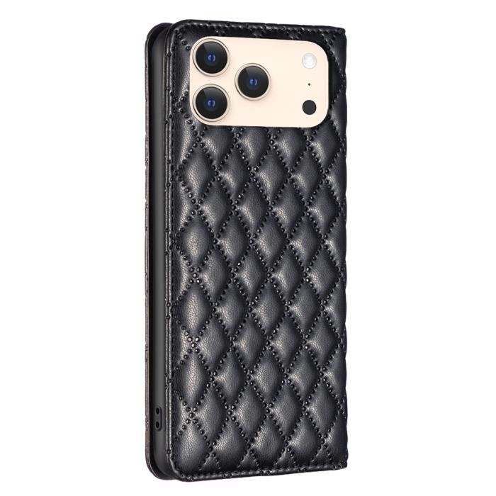 Bild 3, BINFEN iPhone 17 Pro Fodral Flip Diamond Läder Svart