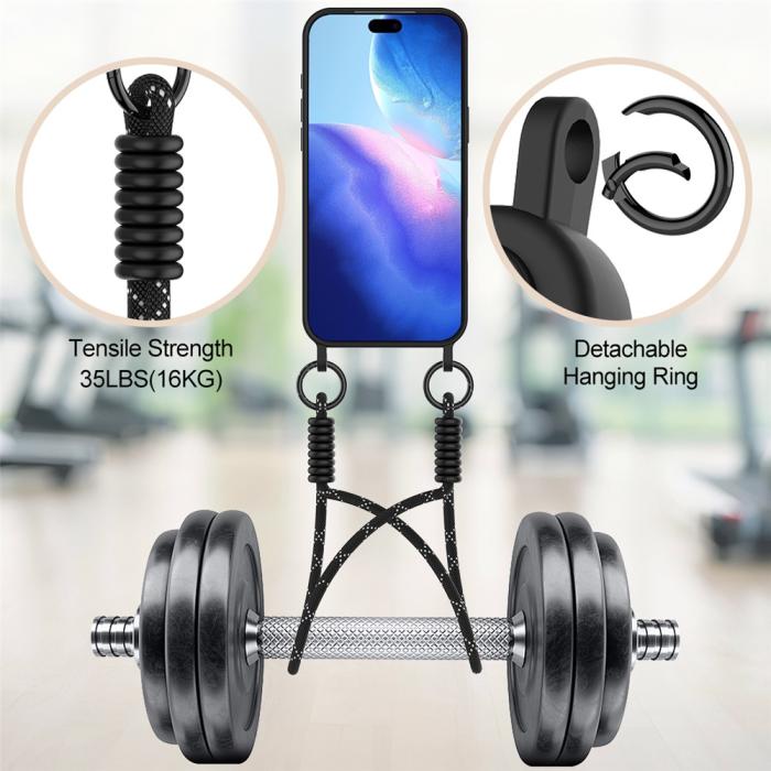 Bild 4, iPhone 17 Pro Skal Med Kortfack & Mobilsnöre Silikon Svart