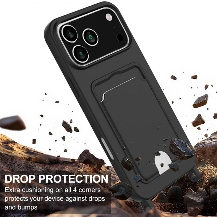 Bild 5, iPhone 17 Pro Skal Med Kortfack & Mobilsnöre Silikon Svart