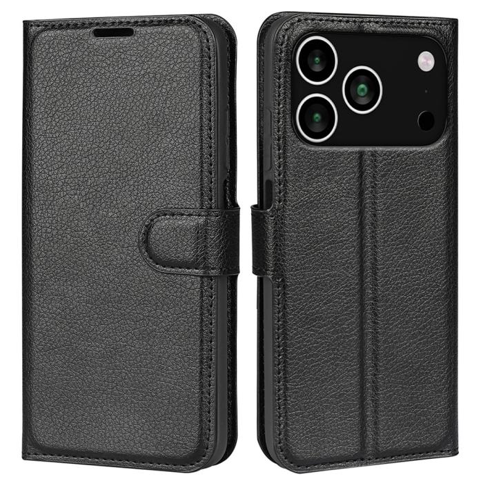 Bild 1, iPhone 17 Pro Max Fodral Litchi Läder Svart