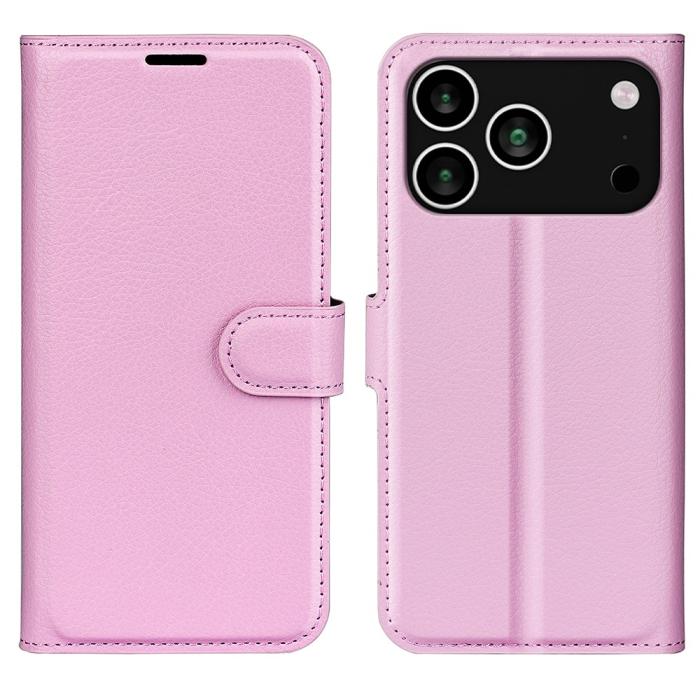 Bild 1, iPhone 17 Pro Max Fodral Litchi Läder Ljus Rosa