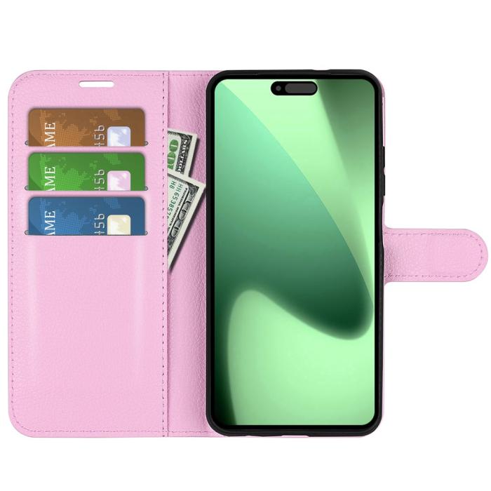 Bild 5, iPhone 17 Pro Max Fodral Litchi Läder Ljus Rosa
