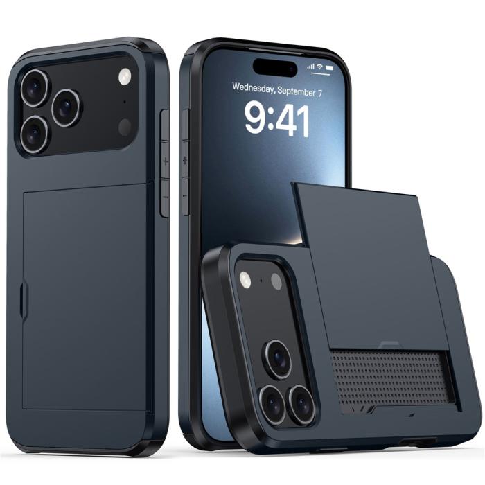 Bild 1, iPhone 17 Pro Max Skal Hybrid Med Kortfack Mörk Blå