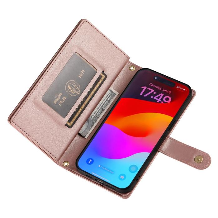 Bild 5, iPhone 17 Pro Max Fodral Multifunktionell Läder Roséguld