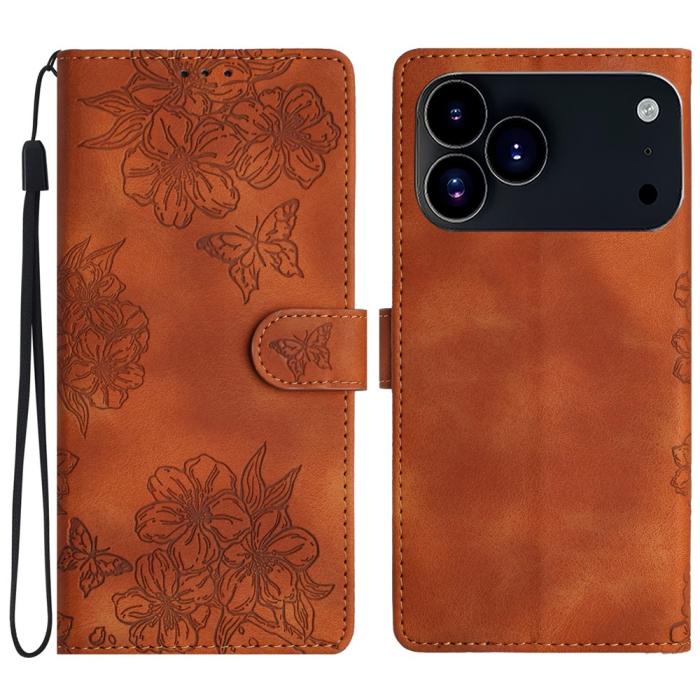 Bild 1, iPhone 17 Pro Max Fodral Med Blommigt Tryck Läder Brun