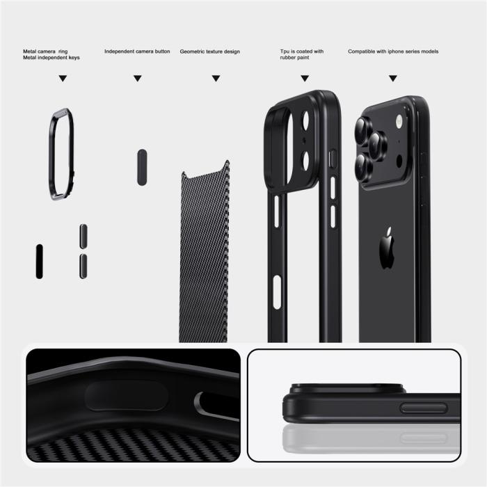 Bild 4, IPAKY iPhone 17 Pro Max Skal TPU Kolfiber Textur Svart