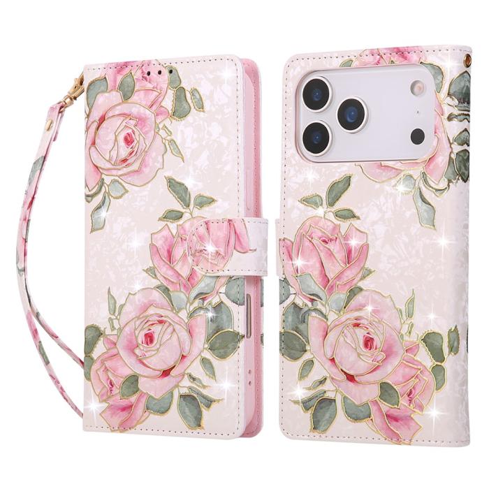 Bild 1, iPhone 17 Pro Max Fodral RFID Läder Rosa Blommor