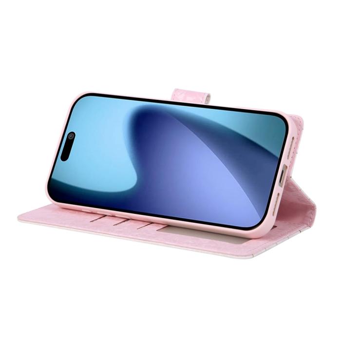 Bild 3, iPhone 17 Pro Max Fodral RFID Läder Rosa Blommor