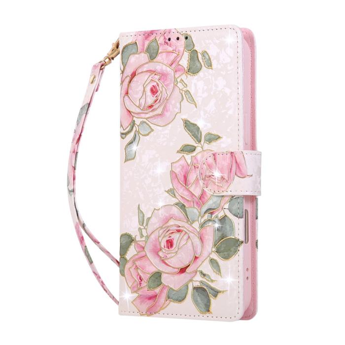 Bild 5, iPhone 17 Pro Max Fodral RFID Läder Rosa Blommor