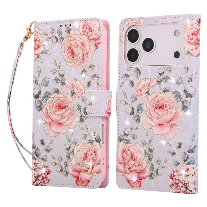 Bild 1, iPhone 17 Pro Max Fodral RFID Läder Rosa Blommor