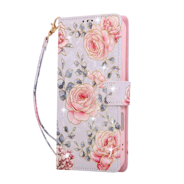 Bild 5, iPhone 17 Pro Max Fodral RFID Läder Rosa Blommor