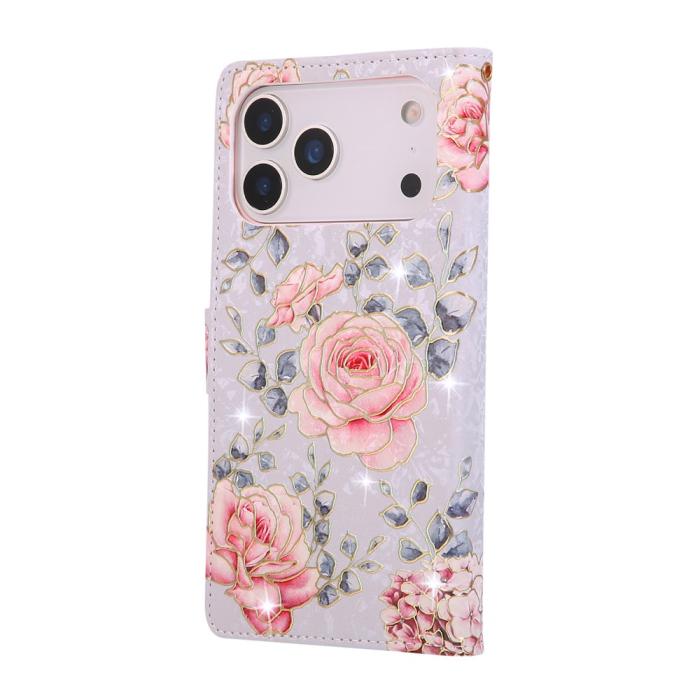 Bild 6, iPhone 17 Pro Max Fodral RFID Läder Rosa Blommor