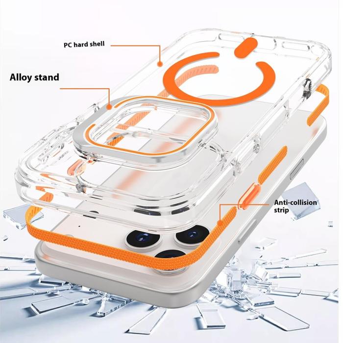 Bild 4, iPhone 17 Pro Max Skal MagSafe Kickstand Transparent / Orange