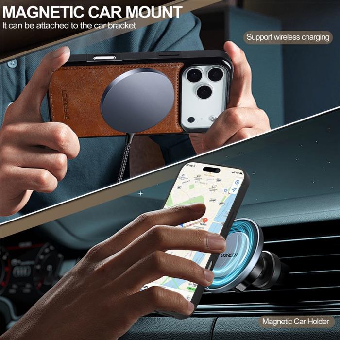Bild 3, LC.IMEEKE iPhone 17 Pro Max Skal MagSafe Läder Brun