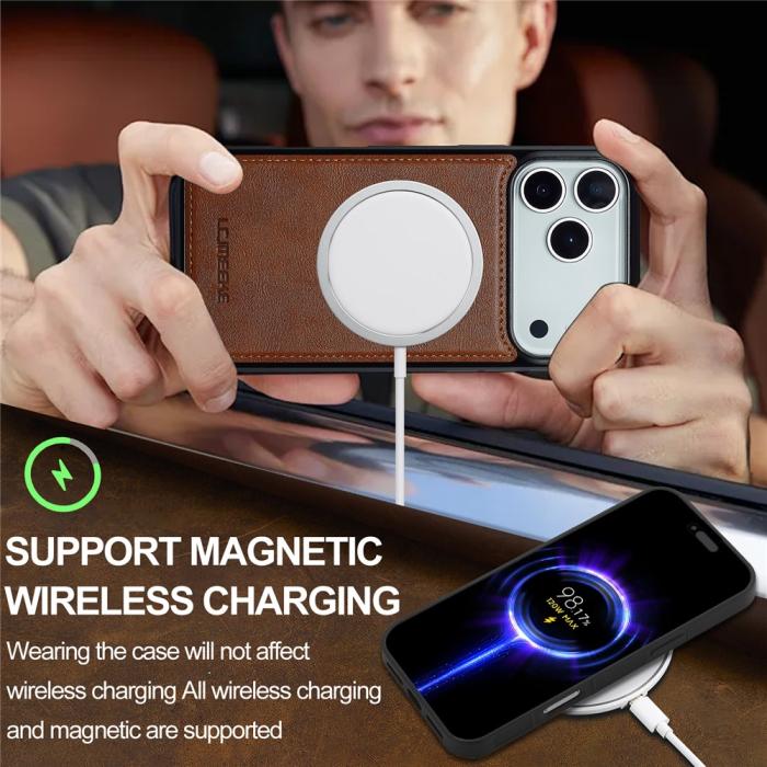 Bild 6, LC.IMEEKE iPhone 17 Pro Max Skal MagSafe Läder Brun