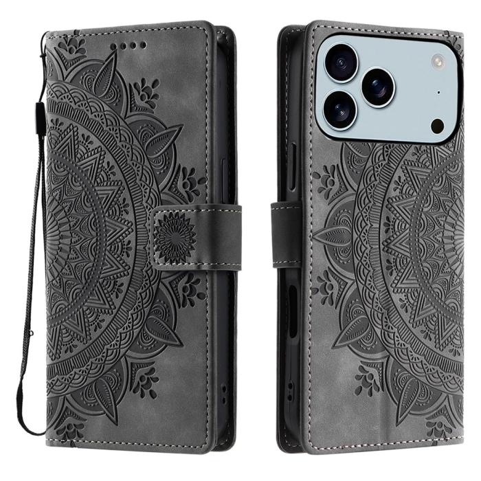 Bild 1, iPhone 17 Pro Max Fodral Mandala Läder Grå