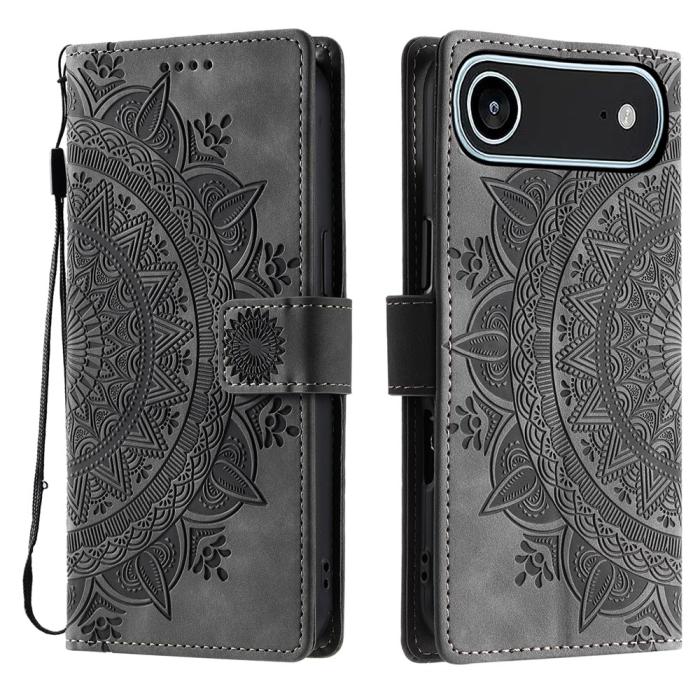 Bild 1, iPhone Air Fodral Mandala Läder Grå
