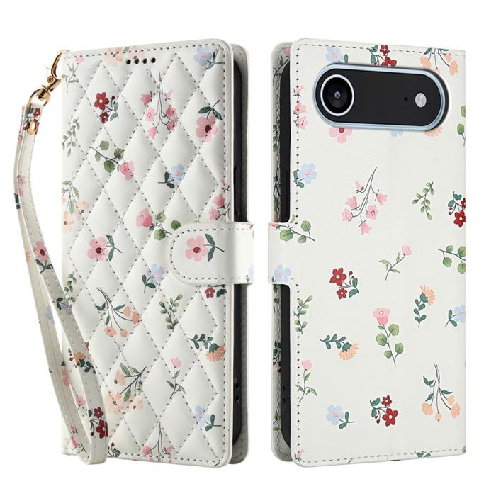 Bild 1, iPhone Air Fodral Rhombus Läder Blommor Vit