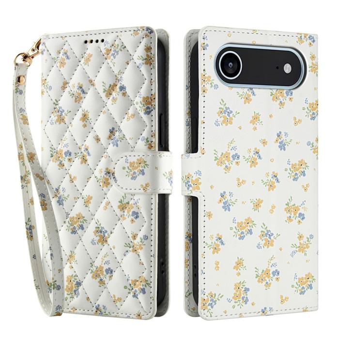 Bild 1, iPhone Air Fodral Rhombus Läder Blommor Vit