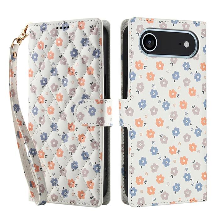 Bild 1, iPhone Air Fodral Rhombus Läder Blommor Vit