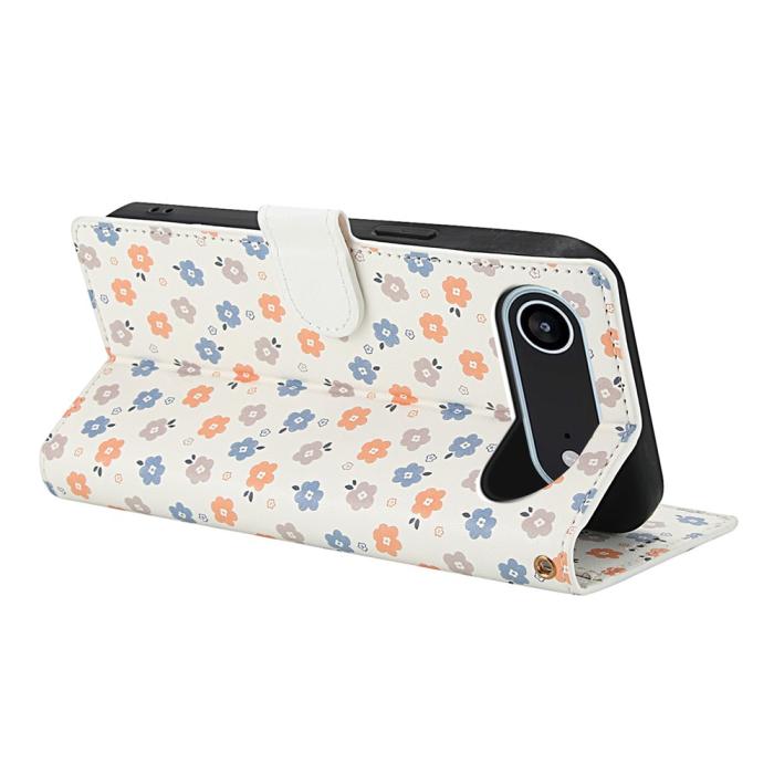 Bild 3, iPhone Air Fodral Rhombus Läder Blommor Vit