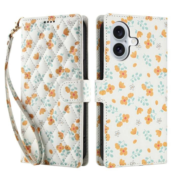 Bild 1, iPhone 17 Fodral Rhombus Läder Blommor Vit