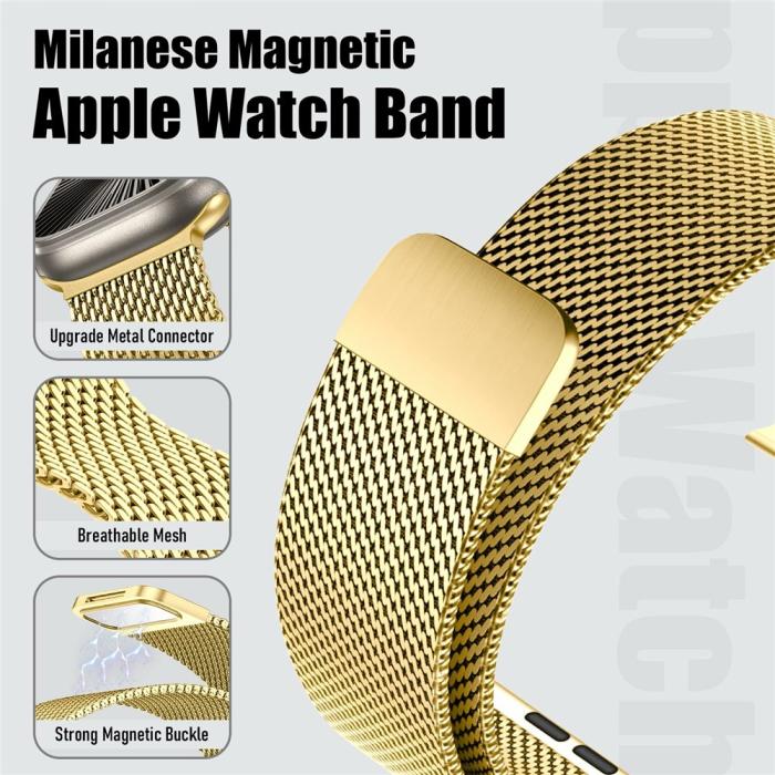Bild 2, Apple Watch 42/44/45/46/49 mm Armband Milanese Guld