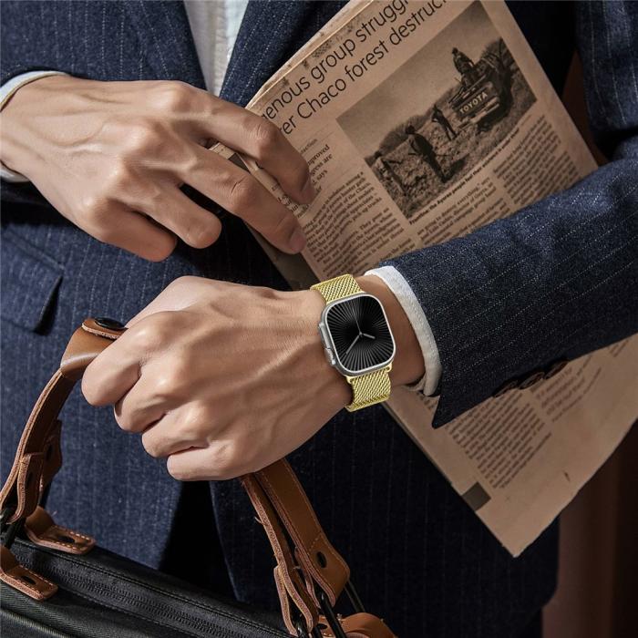 Bild 4, Apple Watch 42/44/45/46/49 mm Armband Milanese Guld
