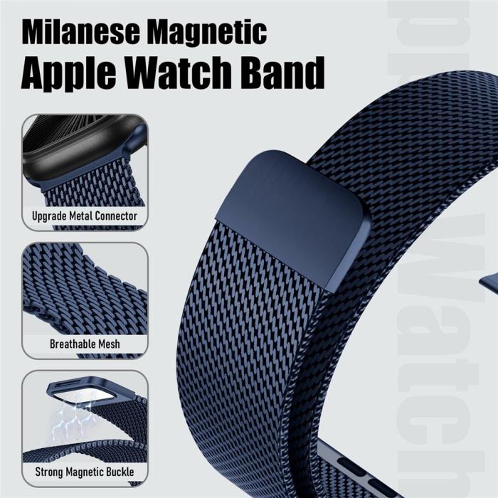 Bild 2, Apple Watch 42/44/45/46/49 mm Armband Milanese Blå