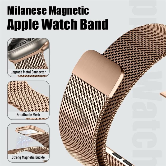Bild 2, Apple Watch 42/44/45/46/49 mm Armband Milanese Roséguld