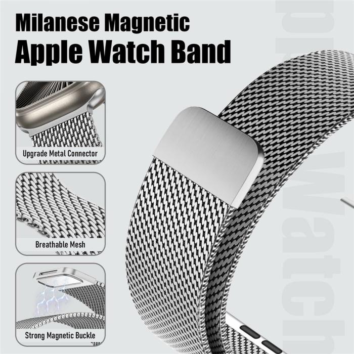 Bild 2, Apple Watch 42/44/45/46/49 mm Armband Milanese Silver