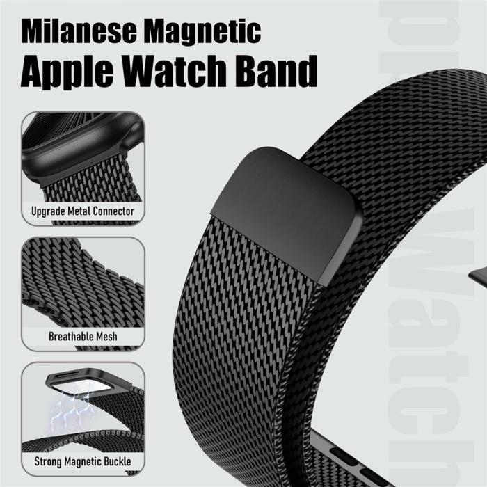 Bild 2, Apple Watch 42/44/45/46/49 mm Armband Milanese Svart
