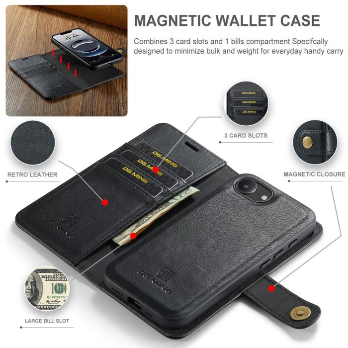Bild 3, DG.MING iPhone 16e 2in1 Magnet Fodral / Skal Svart