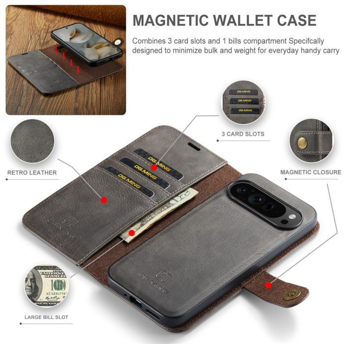 Bild 4, DG.MING Google Pixel 10 Pro XL 2in1 Magnet Fodral / Skal Grå