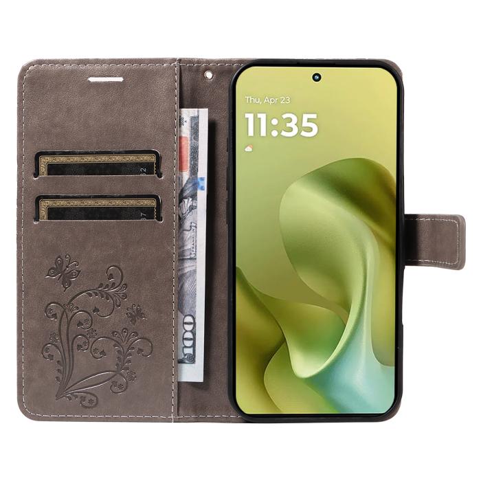 Bild 2, Motorola Moto G86 Power/G86 5G Fodral Fjäril Tryck Grå