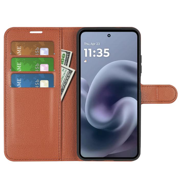 Bild 5, Motorola Moto G86 5G Fodral Litchi Läder Brun