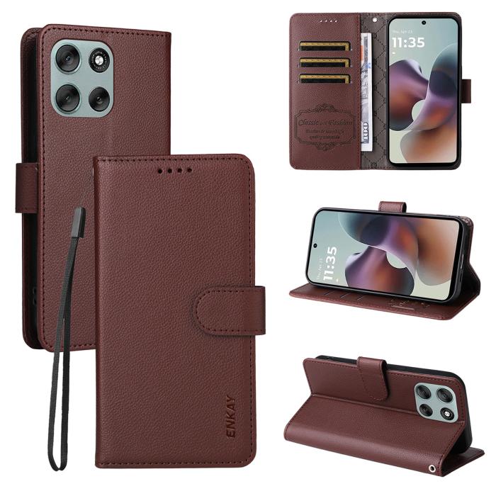 Bild 1, ENKAY Motorola Moto G86 Power/G86 5G Fodral RFID Brun
