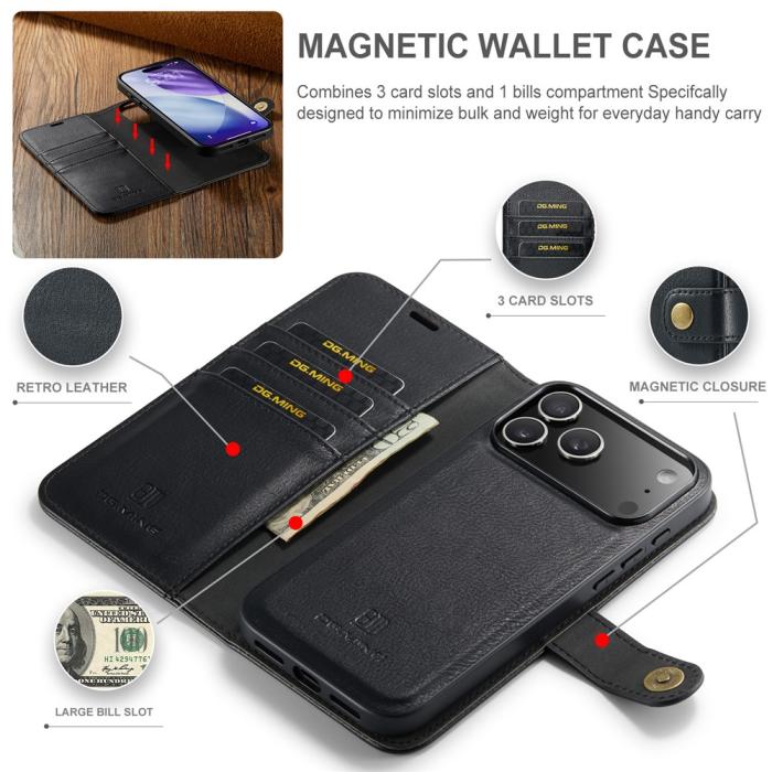 Bild 4, DG.MING iPhone 17 Pro 2in1 Magnet Fodral / Skal Svart