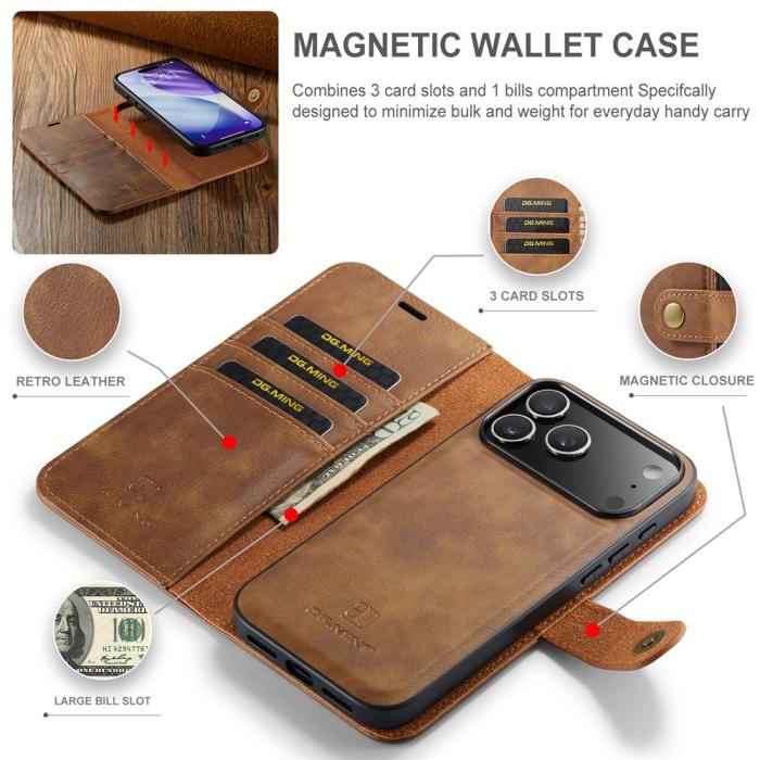Bild 4, DG.MING iPhone 17 Pro 2in1 Magnet Fodral / Skal Brun