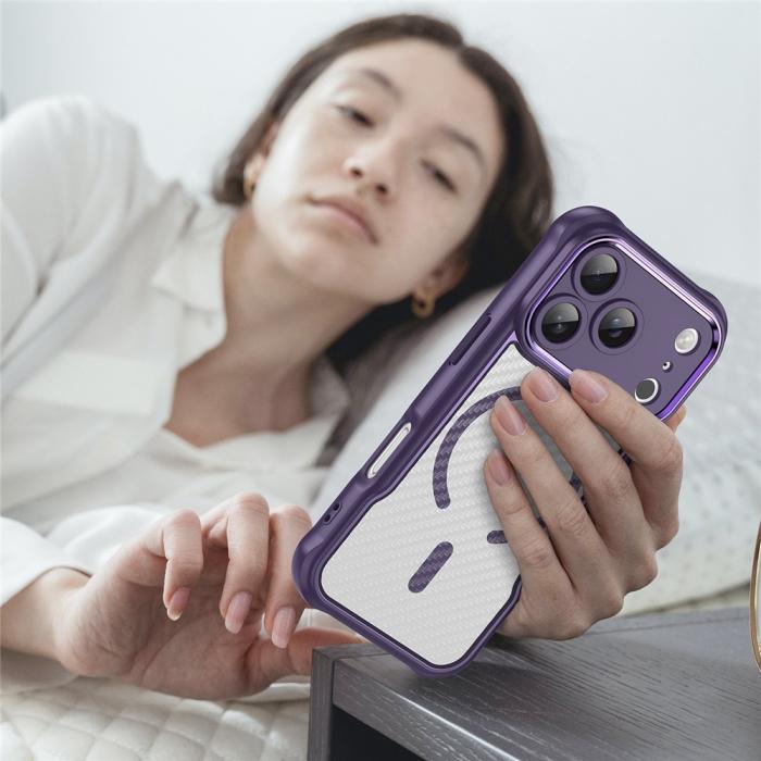 Bild 5, iPhone 17 Pro Skal MagSafe Kolfiber Textur Lila