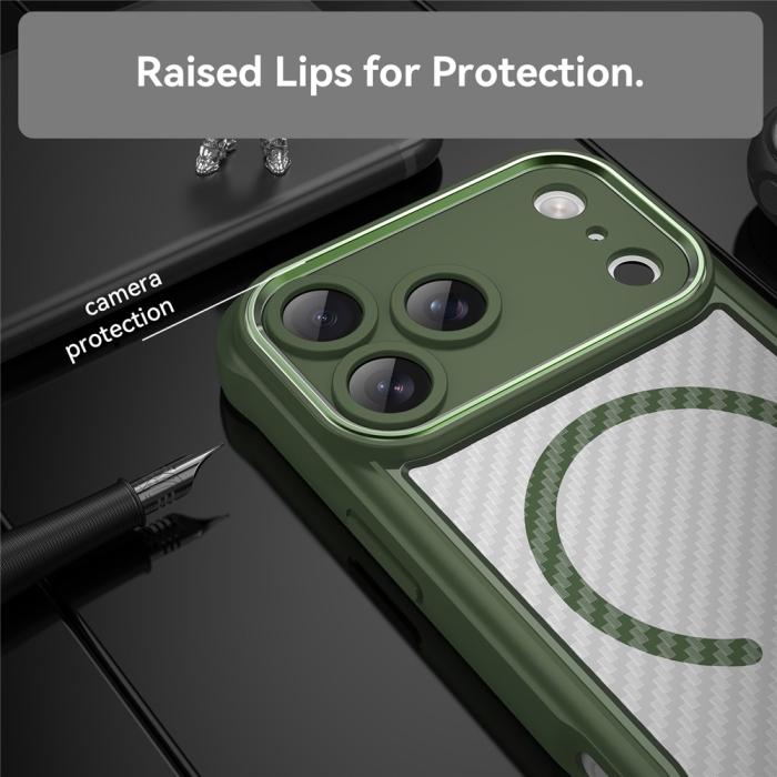 Bild 4, iPhone 17 Pro Max Skal MagSafe Kolfiber Textur Grön