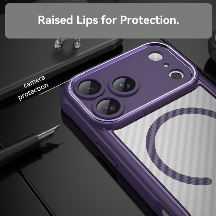 Bild 4, iPhone 17 Pro Max Skal MagSafe Kolfiber Textur Lila