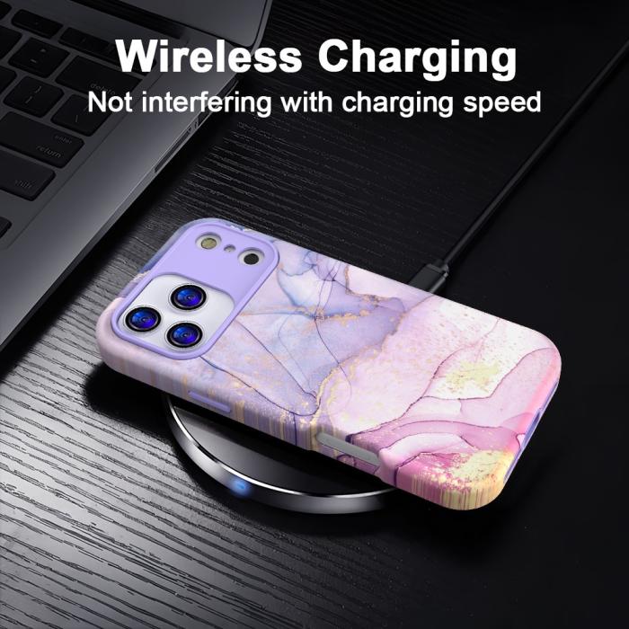 Bild 3, iPhone 17 Pro Skal Hybrid Med Marmor Tryck Lila / Rosa