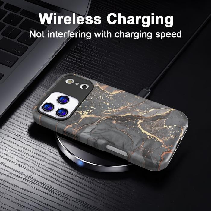 Bild 3, iPhone 17 Pro Skal Hybrid Med Marmor Tryck Grå / Guld
